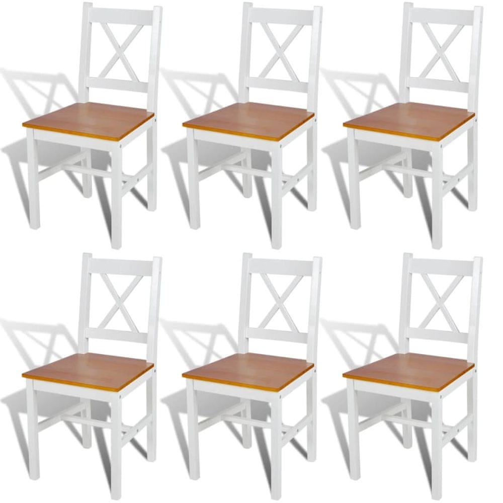 Vidaxl Jedálenské stoličky 6 ks, biele, borovicové drevo